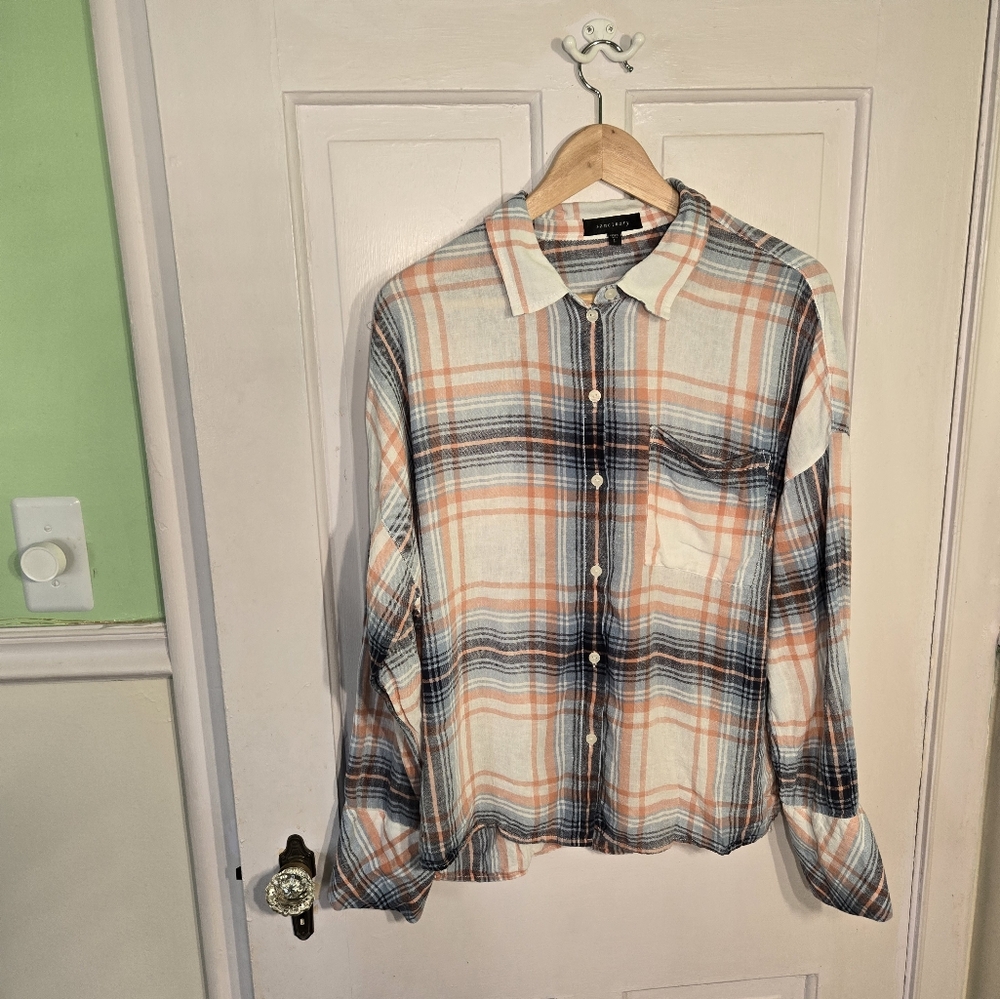 Sanctuary Linen Blend Plaid Shirt Size L